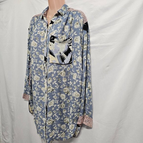 We The Free Oversized Top Tunic Shirt Women Size SX Floral Multicolor - Picture 7 of 12